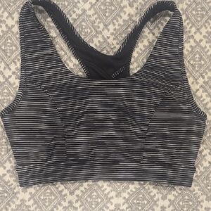 Black and White Striped Sports Bra